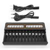 12-Slot Smart Charger for 18650, AA, AAA 3.7V Lithium Batteries with Universal Display