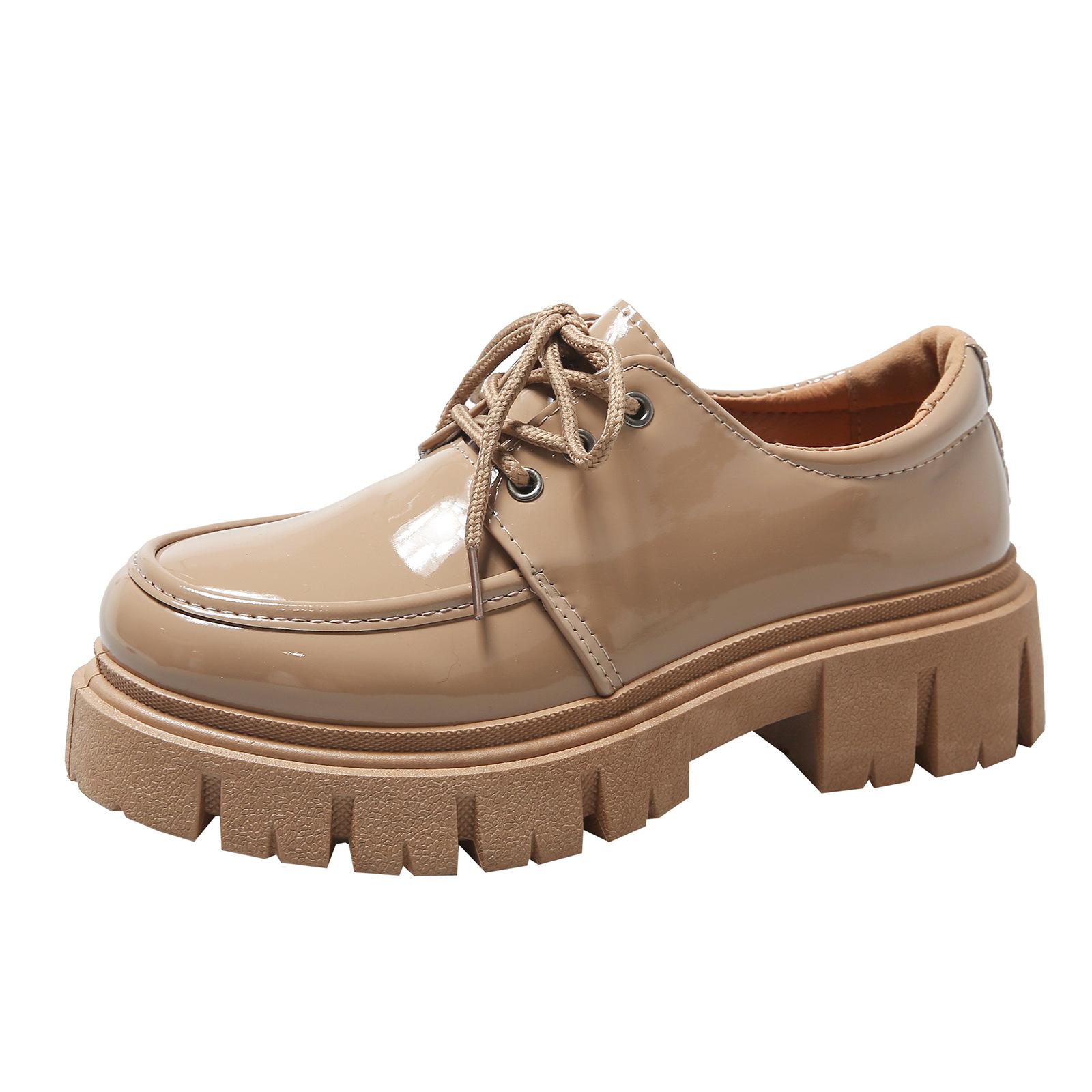 

Женская обувь осень новые кожаные туфли на толстой платформе со шнуровкой повседневные туфли-лодочки 41