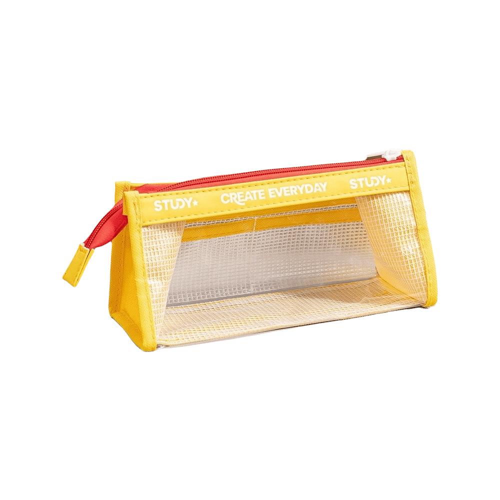 Clear Zipper Pencil Box Multiple Layers PVC Stationery Bag Transparent Pencil Case Study Supplies жёлтый