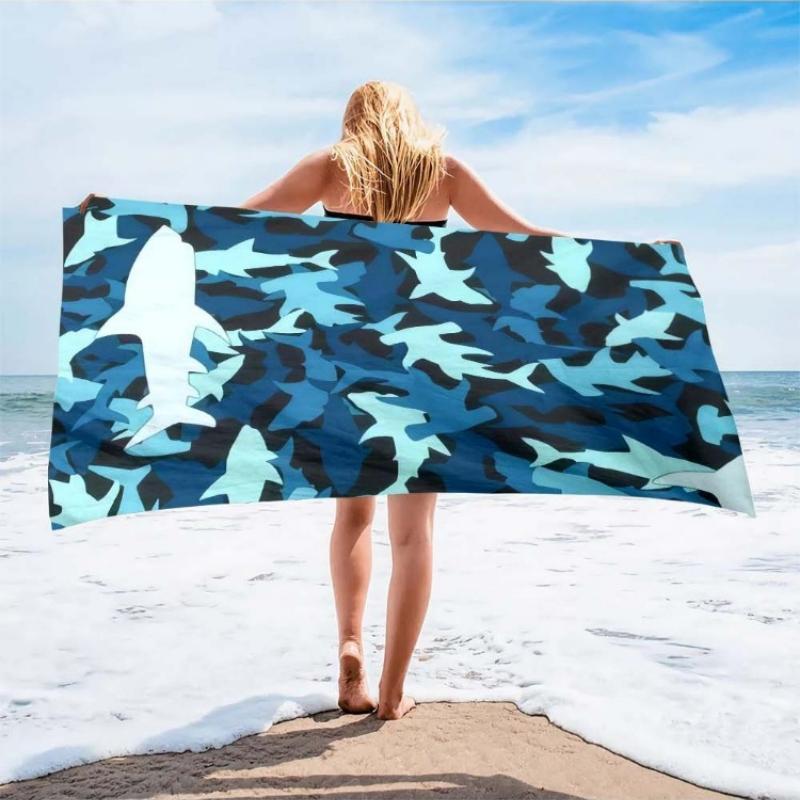

1pc Trendy Microfiber Beach Scarf - Quick-Dry, Lightweight, Oversized Swimwear Accessory with Shark Print, Compact & Easy to W30*H60(CM)