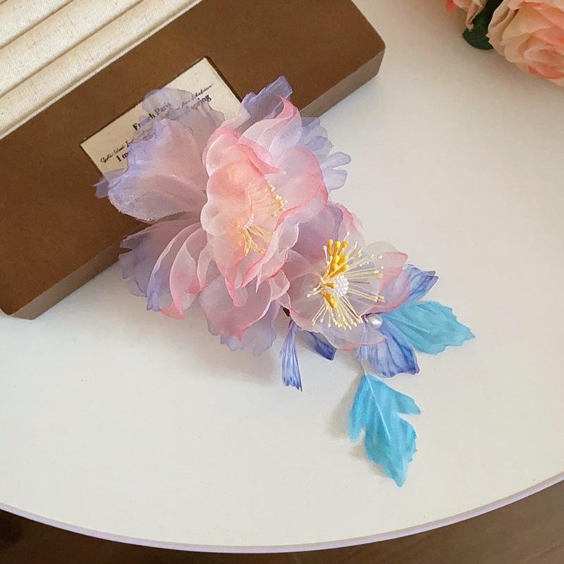 High-End Forest Style Lily Flower Hair Clip - Aesthetic Simulation Shark Grip for Women