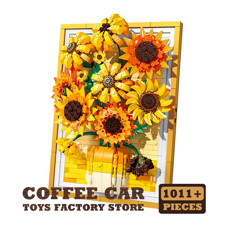 Non-Toxic Sunflower Brick Art Frame Kit Bouquet Diy Toys New Decoration 3D Picture Building Blocks Flowers Diy Children Friend Christmas Gifts