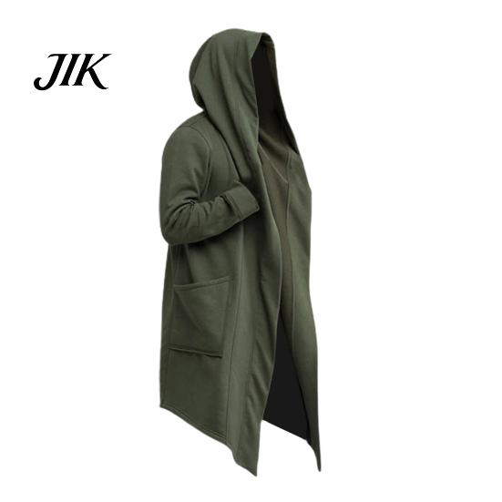 Long Coat Men Oversize Hooded Solid Color Jacket Cardigan Trench for Autumn