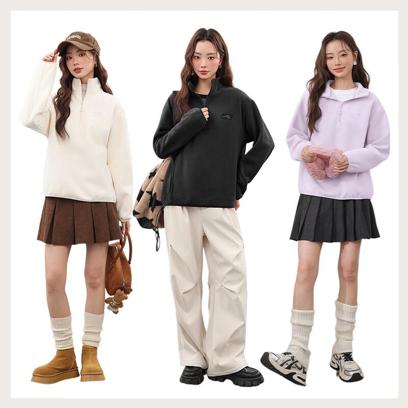 MJ STYLE Women's Half-Zip Stand Collar Fleece Pullover