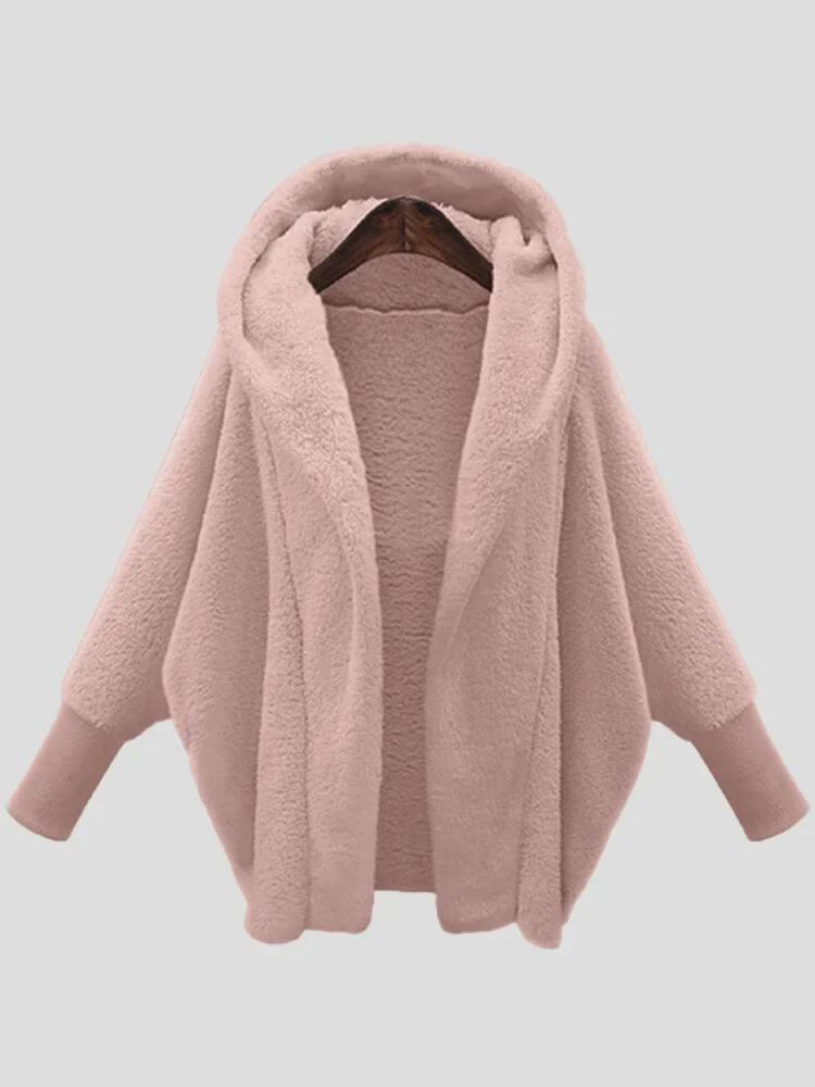 Cappotto da donna in peluche a tinta unita con cappuccio - Maniche lunghe vestibilità ampia per autunno e inverno