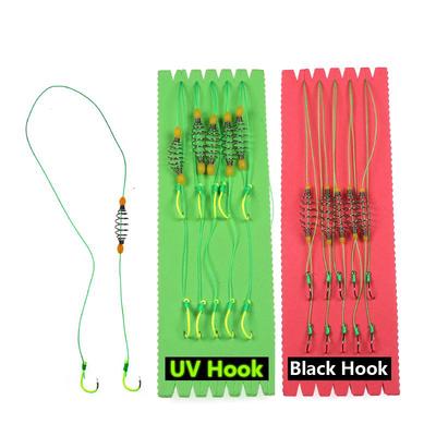 Bimoo 5PCS Twin Hook Carp Fishing Rig with Bait Holder Spring Saltwater Fishing Hook Rig Test 25Kg with One Free Foam Holder