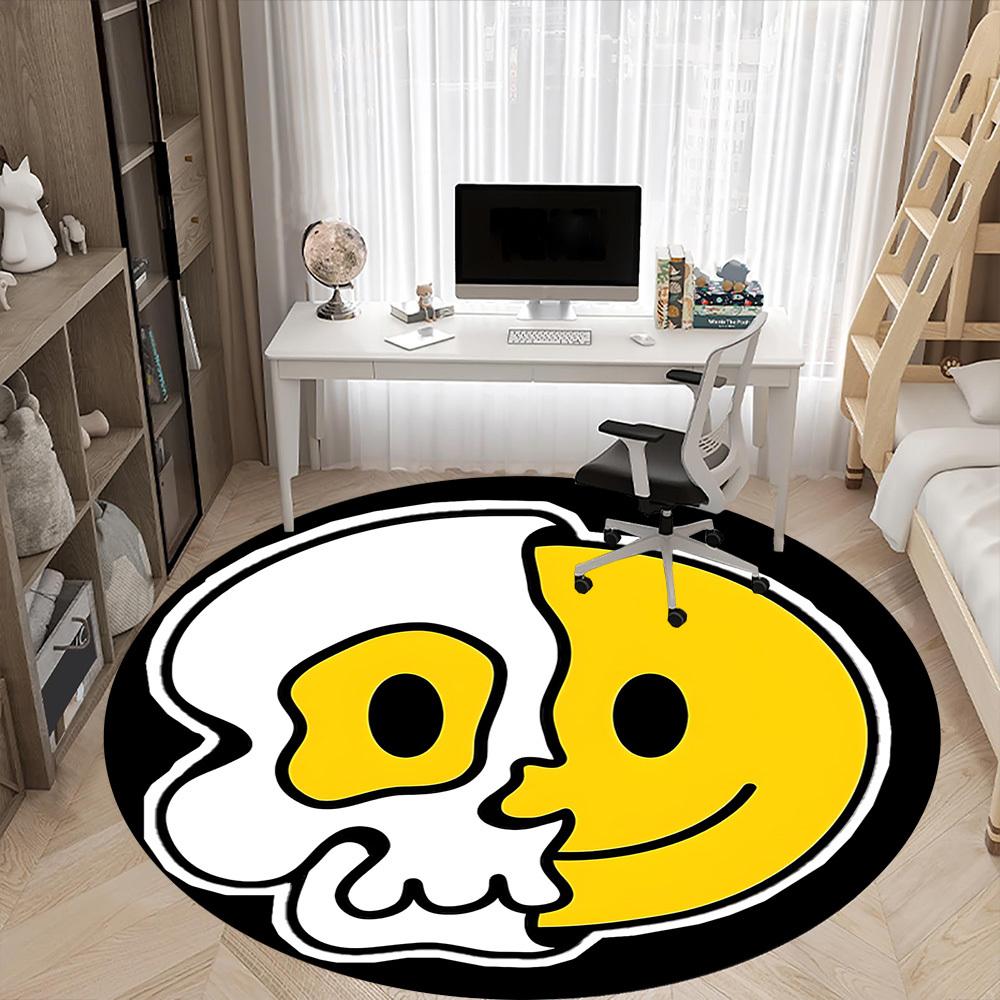1 Stück Schädel, Smiley Teppich, Runder Rutschfester Langlebiger Großer Büroteppich, Geeignet für das Büro