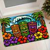 1pc Hawaiian Style Tiki Idol Palm Tree Wave Hibiscus Flower Flannel Mat Entrance Door Mat Bathroom Non-Slip Floor Mat