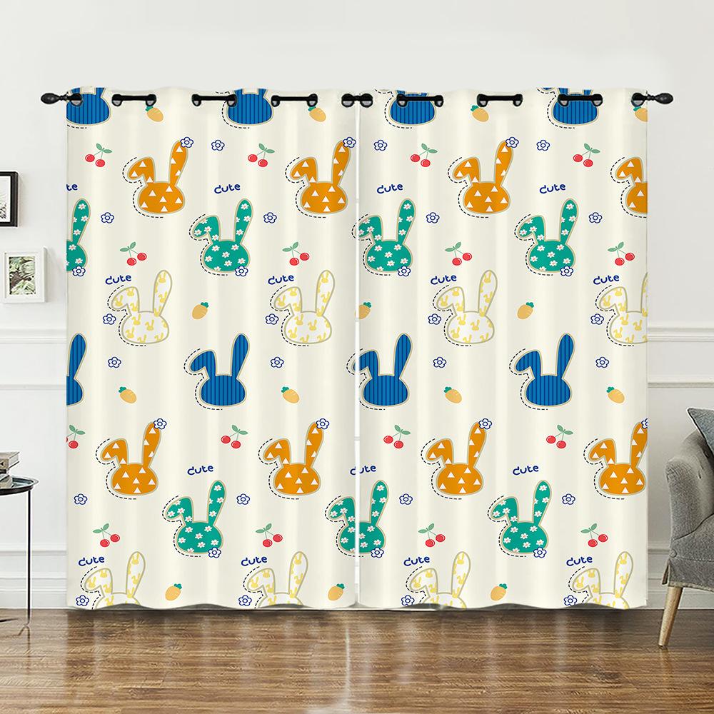 Curtain Cute Illustration Animal 3D Digital Printing Blackout Curtain Punching