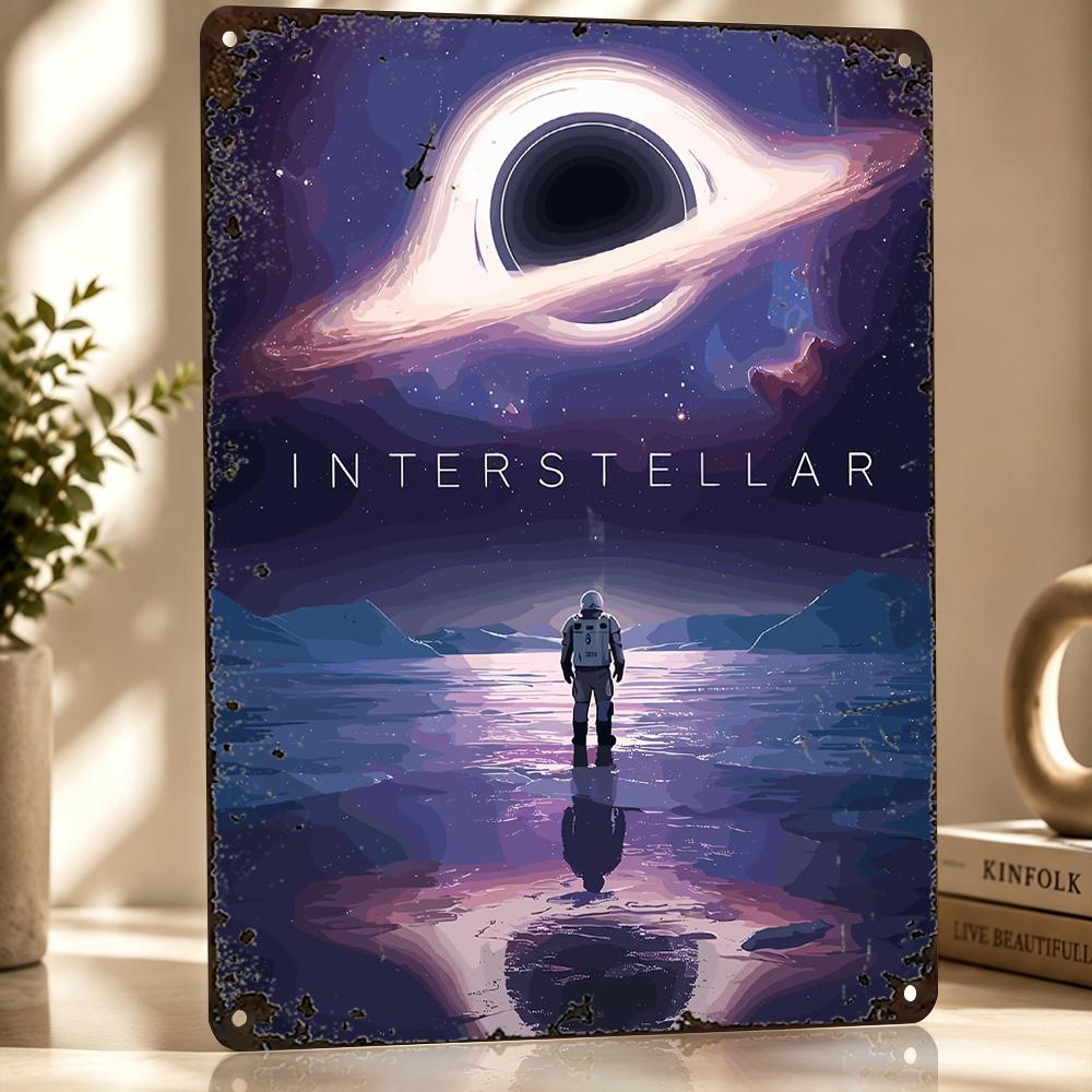 Interstellar Astronaut and Black Hole D Texture Printed Poster Custom Vintage Metal Tin Plate Sign for Wall Art Funny Signs