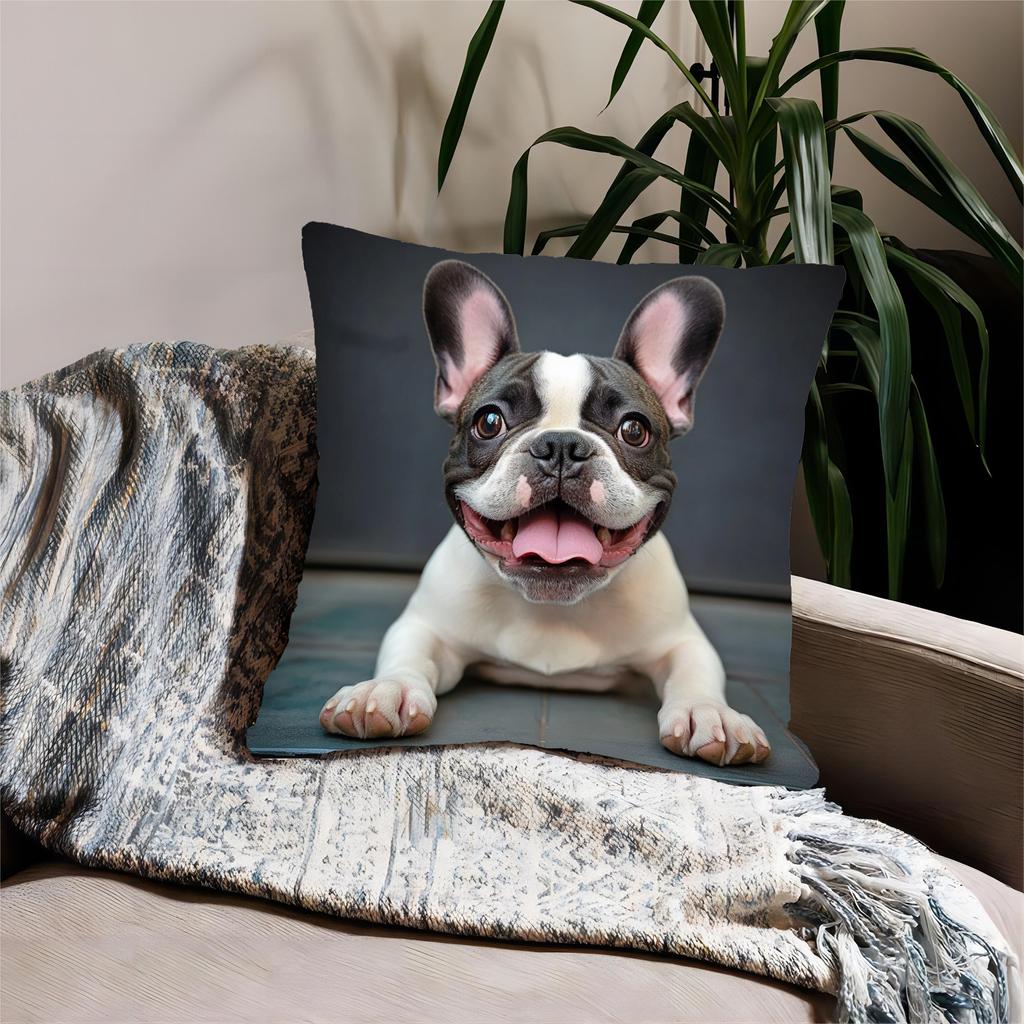 1Pc French Bulldog Print Throw Pillow Cover,Suitable For Sofa,Bedroom,Living Room,A Heartwarming Gift For Dog Lovers