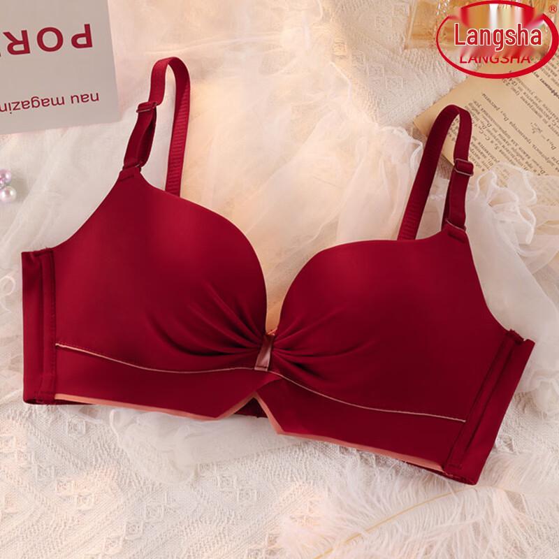 Langsaha Women s Red Wireless Push-Up Bra Set 70B