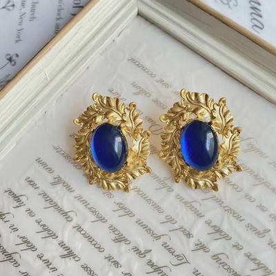 Medieval Vintage Gold Leaf Glass Pearl Earrings with 925 Silver Needle