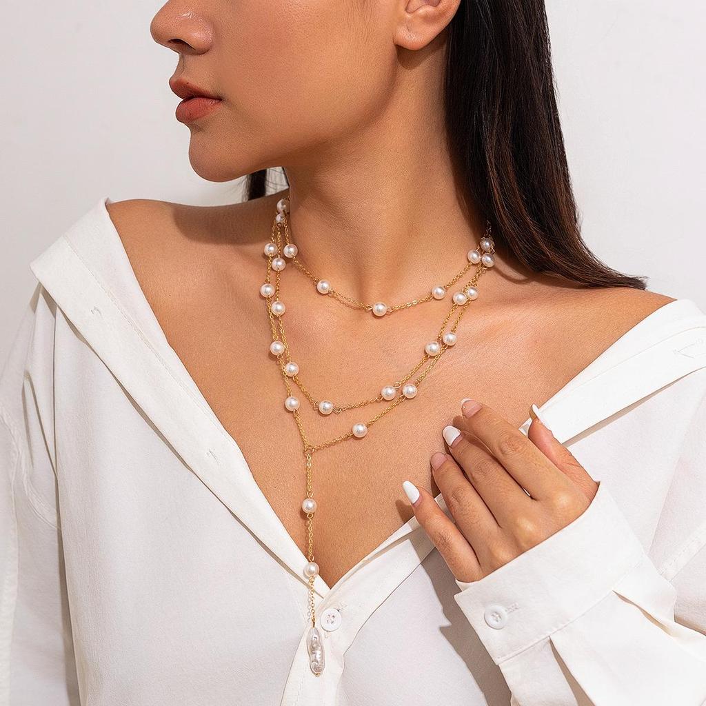 European-American Pearl Y-Tassel Necklace: Multi-Layer Fashion Jewelry for Women