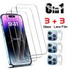 6in1 [3 Lens Glass + 3 Screen Glass] Lens Glass Screen Glass Camera Tempered Glass Protector Film For Apple Iphone 16 15 14 Pro / 14 Pro Max / 13 12
