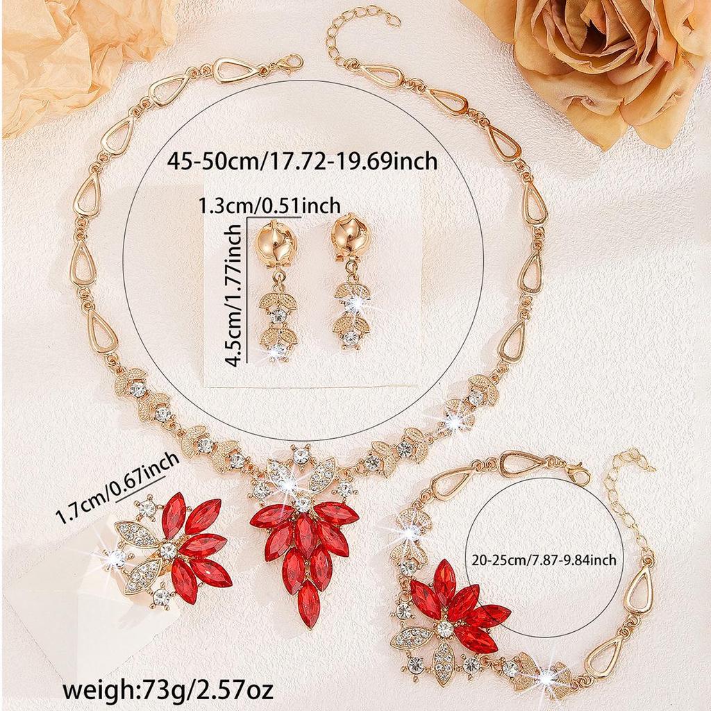 Women’s Rhinestone Red Eye Jewelry Set: Necklace, Earrings, Ring, Bracelet