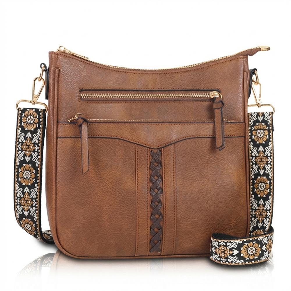 

Fashion PU Leather Women s Crossbody Bag Adjustable Strap Large Capacity Shoulder Bag Vintage Braided Rope Commuting Bag коричневый
