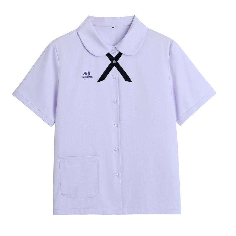 Thai Style Girls' Short/Long Sleeve School Uniform Shirt with Embroidered Badge for JK High School Students