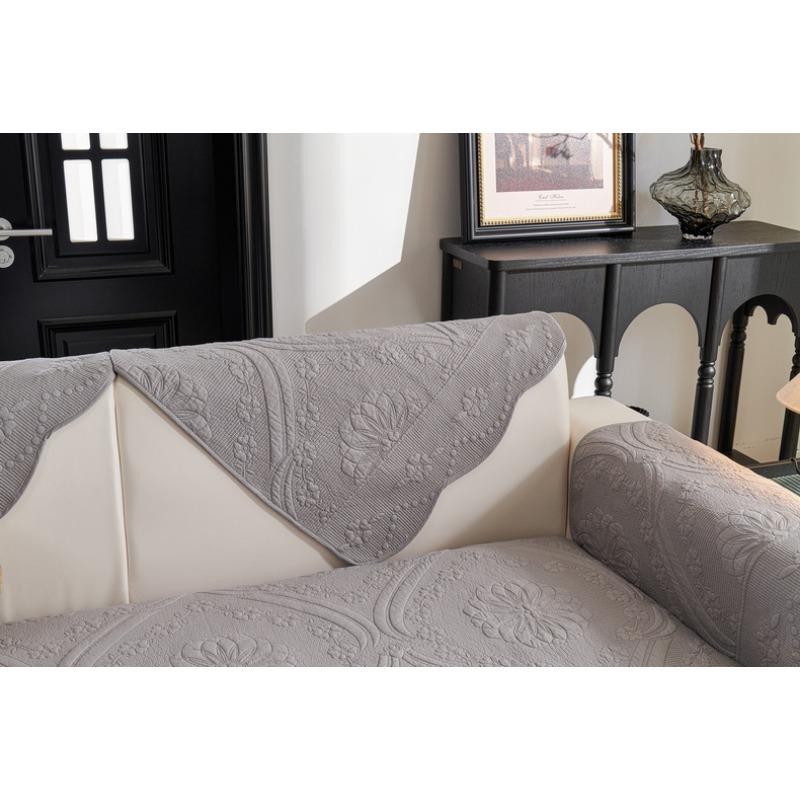 Light Luxury Retro Yarn-dyed Pure Cotton Sofa Cushion Simple Embroidered Non-slip Sofa Cushion Cover All-season Backrest Towel
