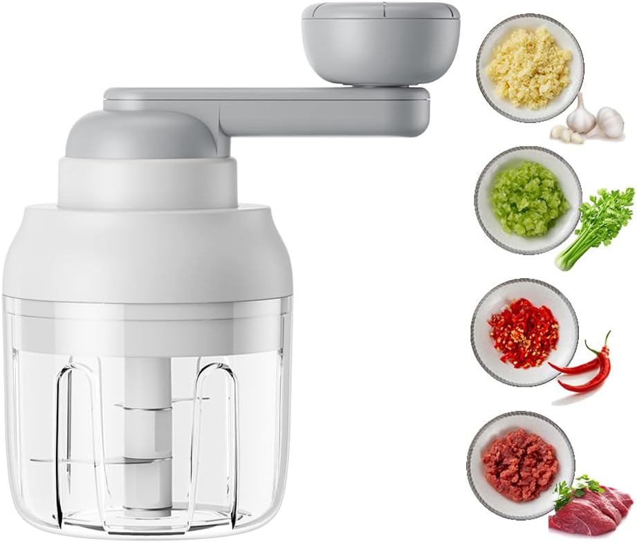 Manual Garlic Chopper, Mini Portable Veggie Cutter, 250ML Nut Grinder, Onion Mincer, Suitable for Ginger, Chili, Fruit, Meat, Potato Etc