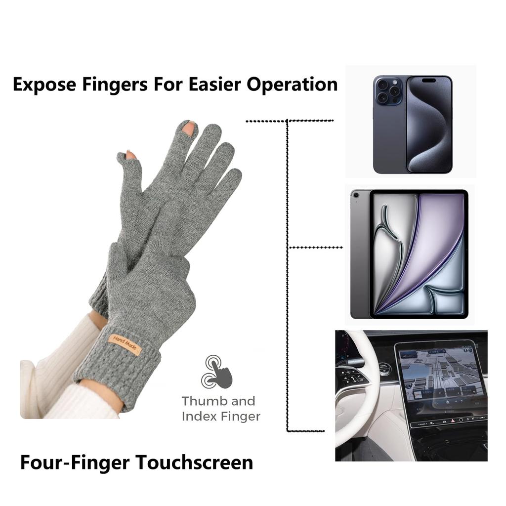Winter Knitted Gloves Windproof Warm Women Touch Screen Driving Gloves Thickened Elastic Anti-Cold Full Finger Cycling Gloves