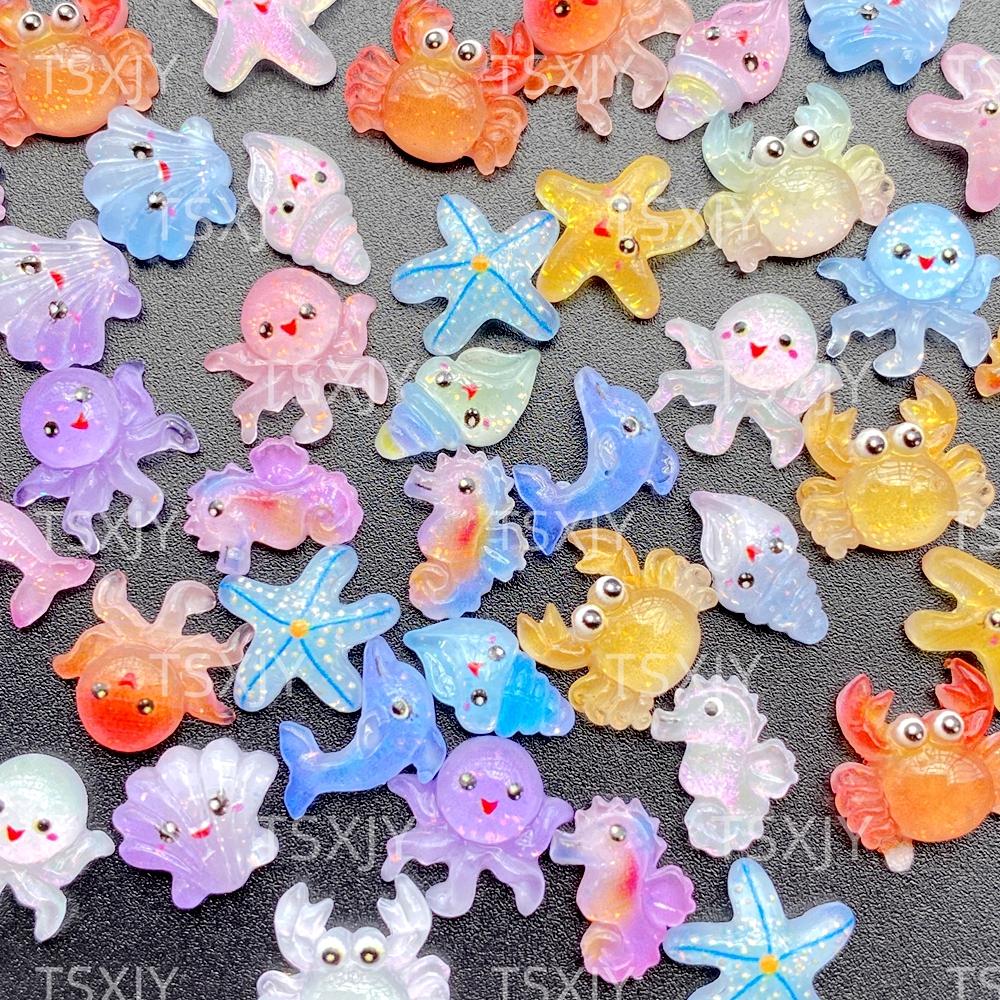 50Pcs New Nail Art Mini Cartoon Ocean: Dolphins, Crabs, Starfish, Shells Charms Rhinestones DIY Craft For Nail 3D Decorations