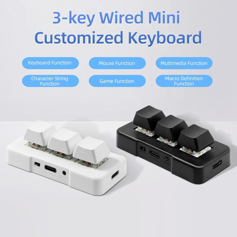 Snsowed MK321U 3-Key Wired Mini Keyboard, Customizable Mechanical Keyboard with Blue Switches and Detachable Data Cable for Office, Gaming, and