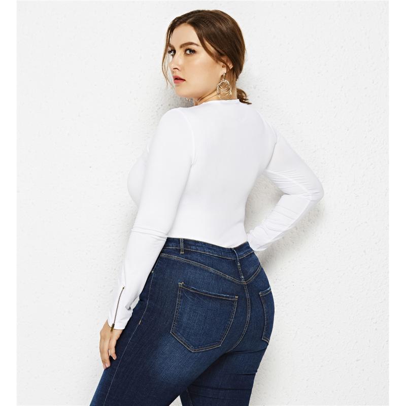 Einteiliger, einfarbiger, langärmeliger, sexy Anti-Exposure-Overall für Damen in Übergröße