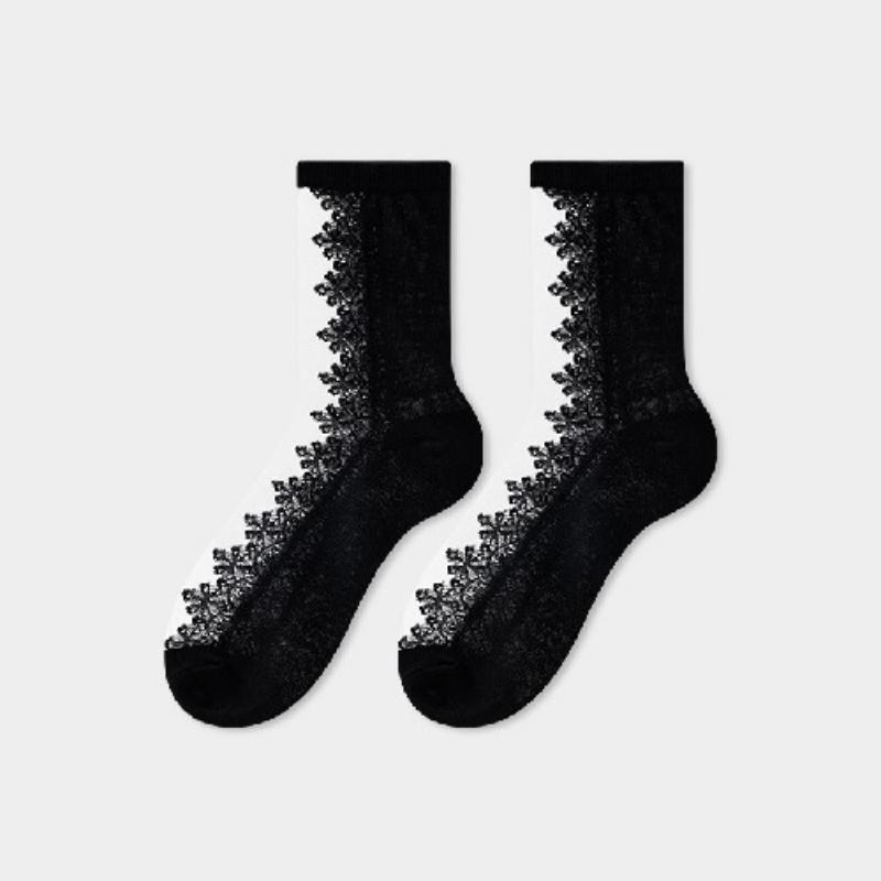 Ultra-thin Transparent Crystal Silk Socks Women Fashion Summer Harajuku Crew Socks Retro Flower Streetwear Elastic Long Socks