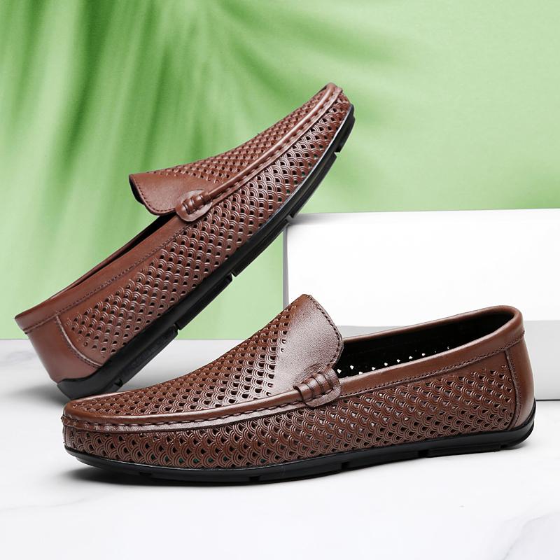 Fashion Genuine Leather Men's Loafers Comfortable Slip-on Flats Handmade Casual Driving Shoes Breathable Male Business Shoes Moccasins