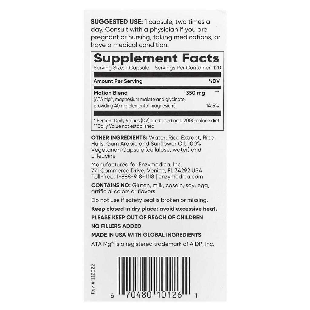 Magnesium Motion, 120 Capsules (350Mg per Capsule)