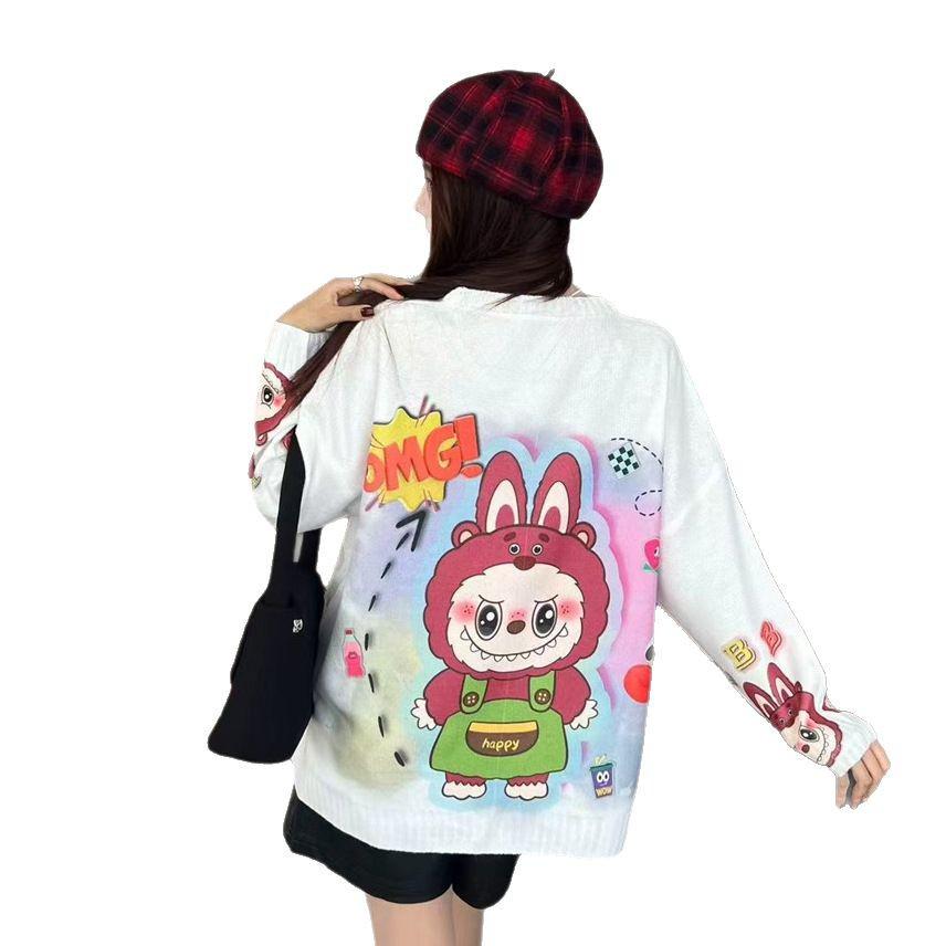 European Heavy Rhinestone Cartoon Sweater: Cute, Versatile Long Sleeve Knit for Spring & Autumn Women