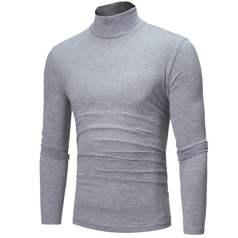 Youth Mens Turtleneck Long Sleeve T-Shirt Solid Color Slim Fit Thin Casual Fashion Basic Top