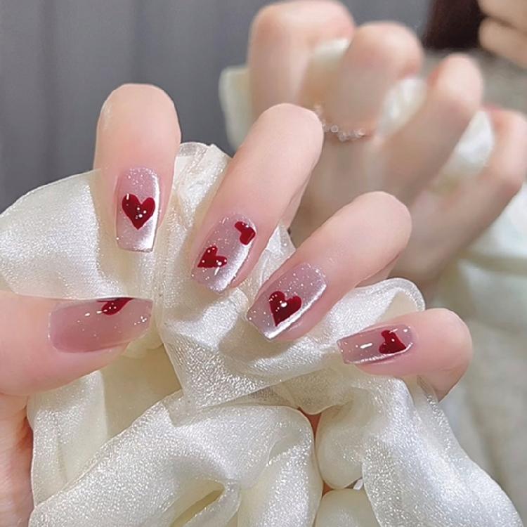 Valentine s Day False Nails with red Heart Press on Nails Full Cover False Nails 1