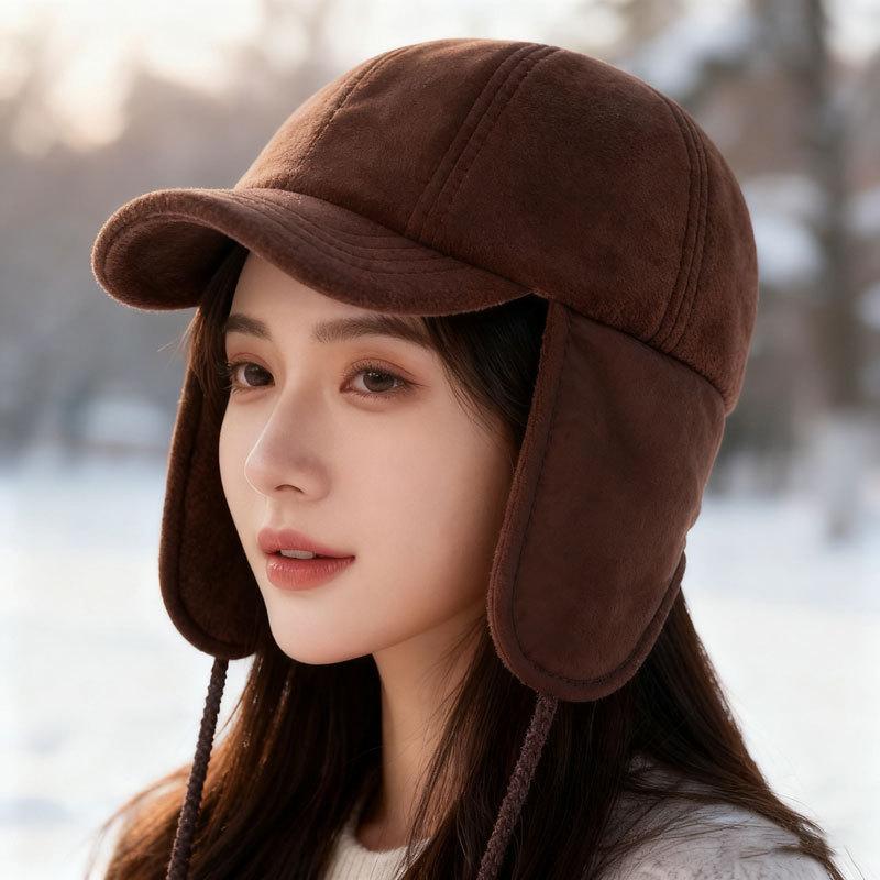Autumn Winter Plain Ski Lei Feng Hat Unisex Warm Windproof Earflap Simple Versatile