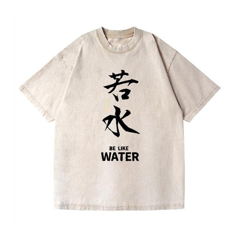 Letní T-shirty z těžké prané bavlny Ležérní volné Vodní Vintage japonský design Tričko Streetwear Čínské topy