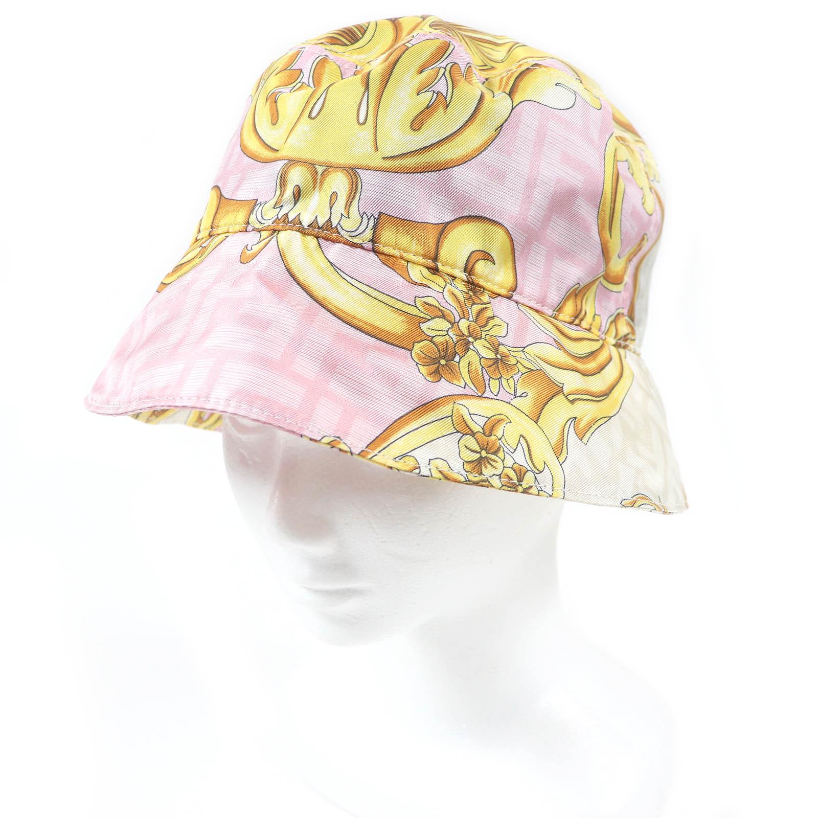 

Excellent FENDACE hat FF logo Zucca Baroque all-over pattern bucket pink silk mens L FXQ801 Used