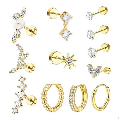 12x Earrings Set Rhinestones Stud Ear Rings for Anniversary Engagement Gifts