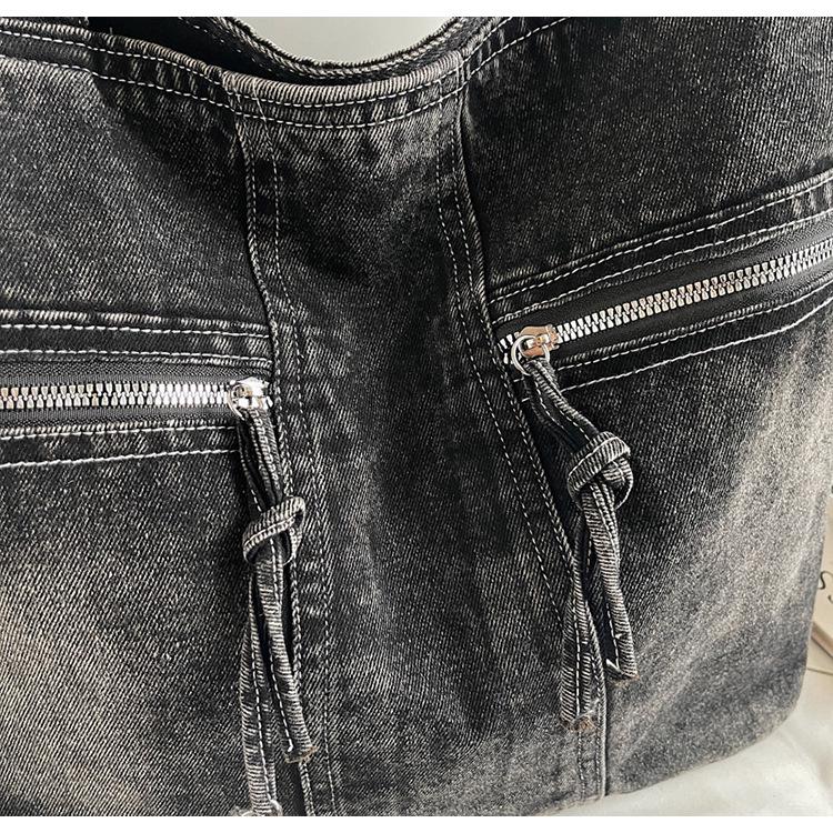 Retro Casual Multi-Pocket Washed Denim Tote Bag - 2025 Trendy Mommy Commute Shoulder Bag