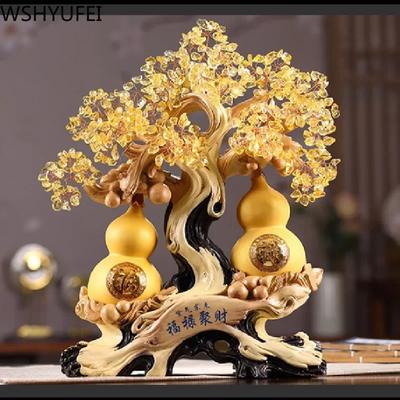 Chinese Style Lucky Tree Fortune Feng Shui Gourd Statue Ornaments  Resin Sculpture Crafts Home Decoration Wedding Gifts