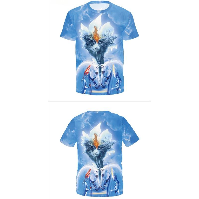 

Летний топ с круглым вырезом, 3D-принтом животных и фэнтези, модная повседневная мужская футболка с коротким рукавом XS