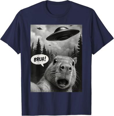 Funny Bruh Capybara Capy Selfie with UFOs Weird Unisex T-Shirt