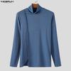 INCERUN Men High Neck Long Sleeve Rib Side Splits Casual Fitted Tops T-shirts Undershirts