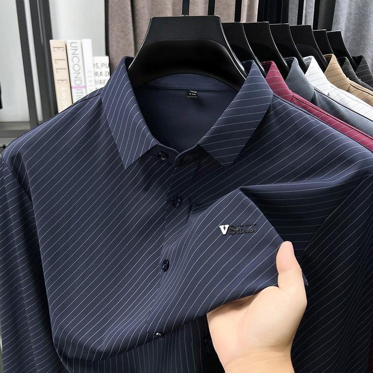 Light Luxury Long-Sleeve Shirt Striped Men'S Shirt, Spring/Autumn Business Casual Versatile Loose Middle-Aged Shirt Men'S Wear