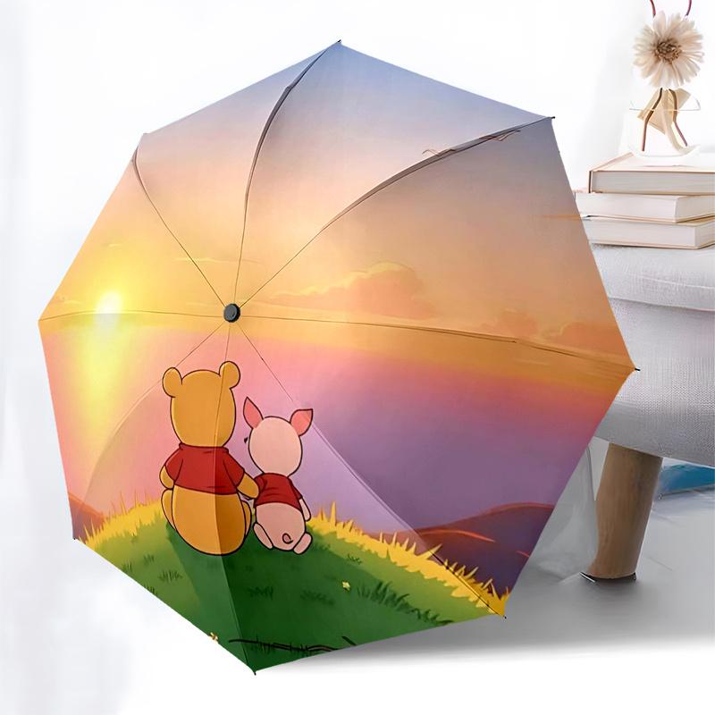 Ombrello da Viaggio a Tema Winnie the Pooh e Amici - 8 Stecche, Apertura e Chiusura Automatiche, Design Pieghevole Portatile, Ombrello Compatto ed Elegante Adatto
