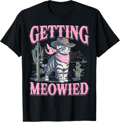 Utdrikningslag Cowgirl Getting Meowied Katt Brud Morsom unisex T-skjorte