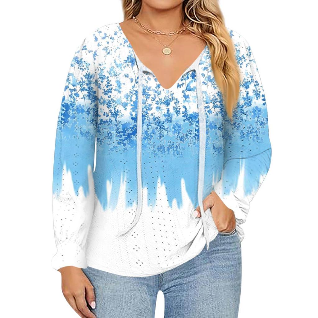 Women's Fashion Printed Casual V-Neck Long Sleeve Top