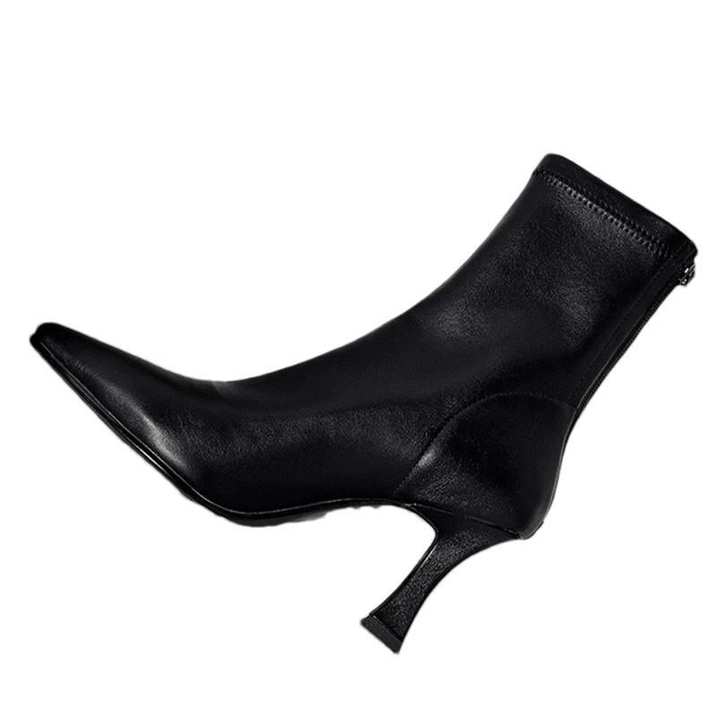 Botines de Invierno de Moda Punta Afilada Tacones Altos Elegantes Zapatos de Cuero Tendencia 2025 Zapatos de Vestir de Diseño Botas Gladiadoras de Mujer