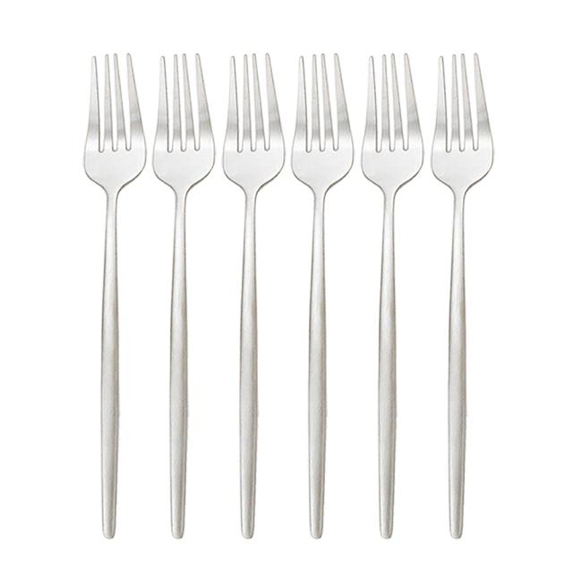 6Pcs/Set Gold Cutlery Set Stainless Steel Dinner Fork Set Dessert Cake Fork Fruit Salad Fork Tableware Set Kitchen Flatware Set