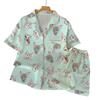 Sweet Soft And Cute Long-Eared Rabbit Printed Pajamas Women'S Summer Day Ice Silk Short-Sleeved Thin Loungewear Set